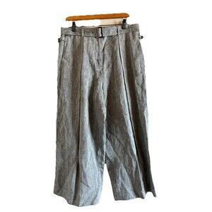 Nicole Farhi 100% Linen Cropped Wide Leg Trouser Pants‎ Grey Size 10 NEW No Tag